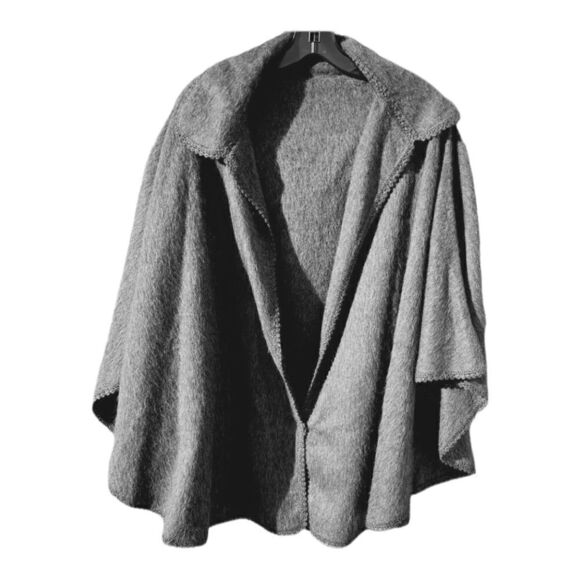 Alpaca Camargo Peru Wool Poncho Sweater Shawl Cocoon Oversized Boho Gray OS - Picture 3 of 9